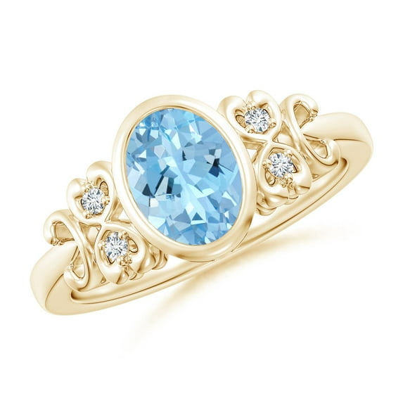 Angara Natural 1 Ct. Aquamarine with Diamond Vintage Inspired Ring in 14K Yellow Gold for Women (Ring Size: 12)