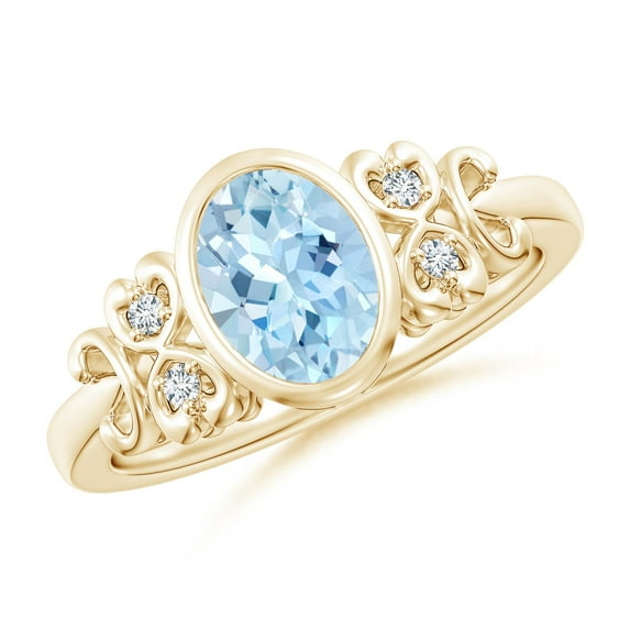 ANGARA Natural Vintage Style Bezel-Set 1 ct Aquamarine Ring with Diamonds in 14K Yellow Gold for Women (Size-8x6mm) | March Birthstone, Anniversary, Jewelry Gift for Women | Natural Aquamarine Ring