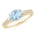 thumbnail image 1 of ANGARA Natural Oval 1 ct Aquamarine Solitaire Ring with Diamonds in 14K Yellow Gold for Women (Size-8x6mm) | March Birthstone, Birthday, Anniversary, Jewelry Gift for Women | Natural Aquamarine Ring, 1 of 7