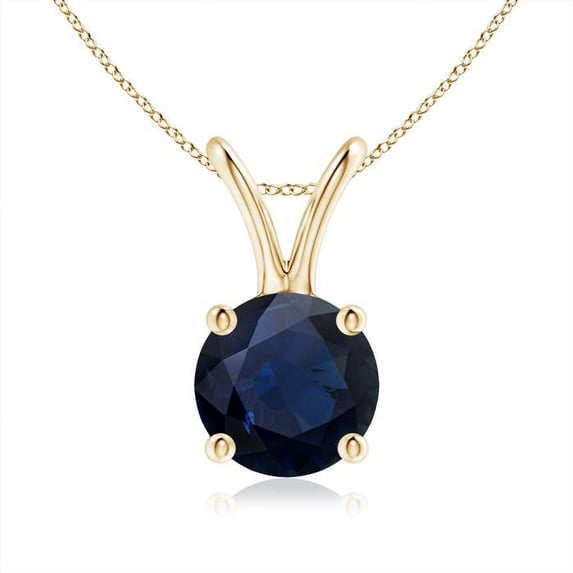 ANGARA Natural V-Bale Round 1 ct Blue Sapphire Solitaire Pendant in 14K Yellow Gold for Women (Size-6mm) | September Birthstone, Anniversary, Jewelry Gift for Women | Natural Blue Sapphire Necklace