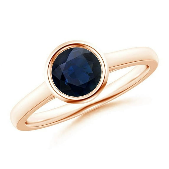 ANGARA Natural Classic Bezel-Set Round 1 ct Blue Sapphire Solitaire Ring in 14K Rose Gold for Women (Size-6mm) | September Birthstone, Anniversary, Jewelry Gift for Women | Natural Blue Sapphire Ring