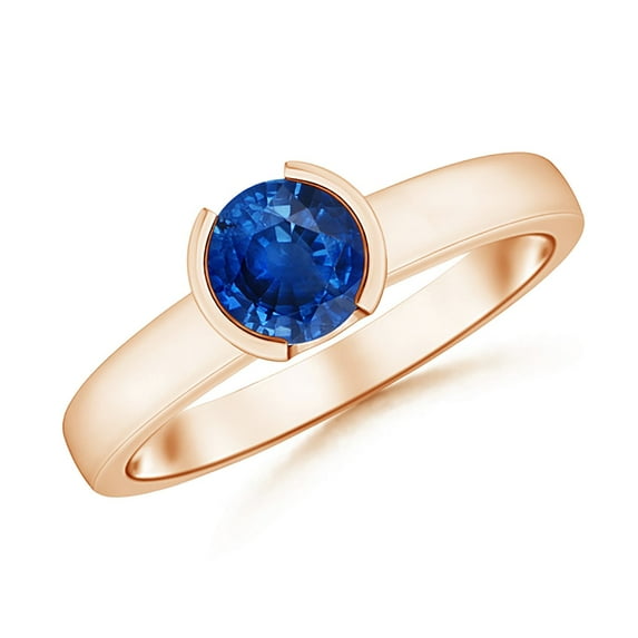 ANGARA Natural 1 Ct Semi Bezel-Set Sapphire Solitaire Engagement Ring in 14K Rose Gold for Women (Size-6mm) | September Birthstone, Anniversary, Jewelry Gift for Women | Natural Blue Sapphire Ring