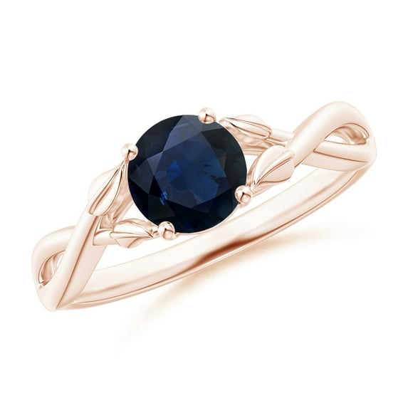 ANGARA Natural 1 ct Blue Sapphire Crossover Engagement Ring with Leaf Motifs in 14K Rose Gold for Women (Size-6mm) | September Birthstone, Anniversary, Jewelry Gift for Women | Natural Sapphire Ring