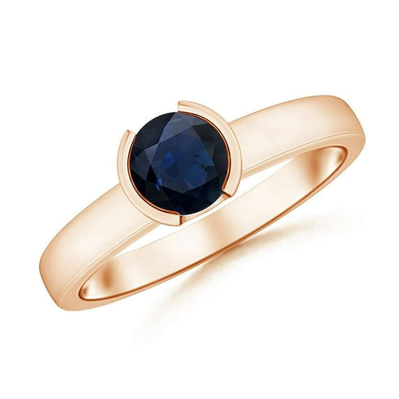 ANGARA Natural 1 Ct Semi Bezel-Set Sapphire Solitaire Engagement Ring in 14K Rose Gold for Women (Size-6mm) | September Birthstone, Anniversary, Jewelry Gift for Women | Natural Blue Sapphire Ring