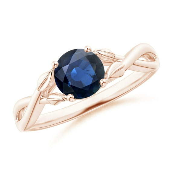 ANGARA Natural 1 ct Blue Sapphire Crossover Engagement Ring with Leaf Motifs in 14K Rose Gold for Women (Size-6mm) | September Birthstone, Anniversary, Jewelry Gift for Women | Natural Sapphire Ring