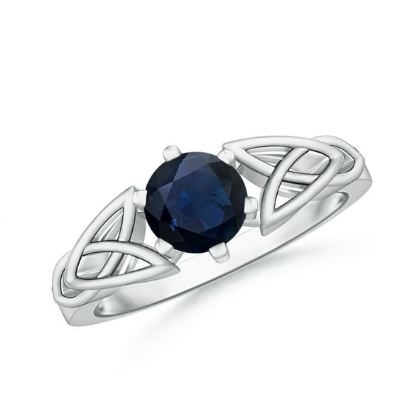 ANGARA Natural 1 Ct Solitaire Round Sapphire Celtic Knot Ring in 14K White Gold for Women (Size-6mm) | September Birthstone, Birthday, Anniversary, Jewelry Gift for Women | Natural Blue Sapphire Ring