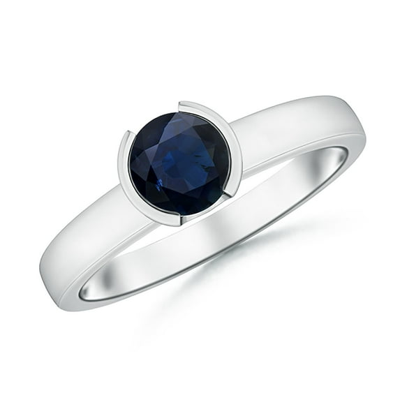 ANGARA Natural 1 Ct Semi Bezel-Set Sapphire Solitaire Engagement Ring in 14K White Gold for Women (Size-6mm) | September Birthstone, Anniversary, Jewelry Gift for Women | Natural Blue Sapphire Ring