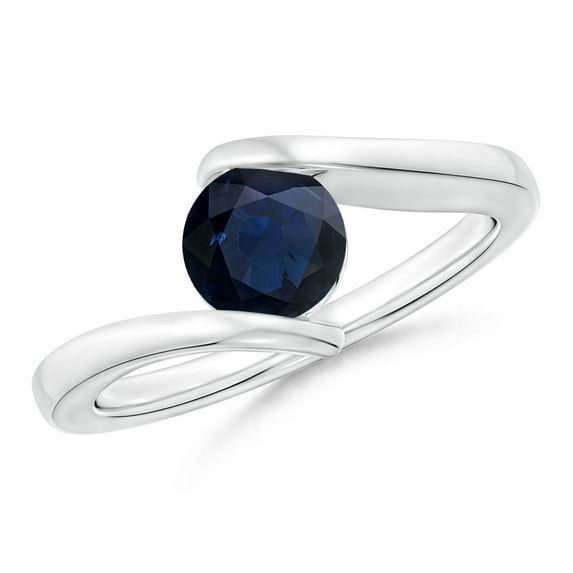 ANGARA Natural 1 Ct Bar-Set Solitaire Round Sapphire Bypass Ring in 14K White Gold for Women (Size-6mm) | September Birthstone, Anniversary, Jewelry Gift for Women | Natural Blue Sapphire Ring