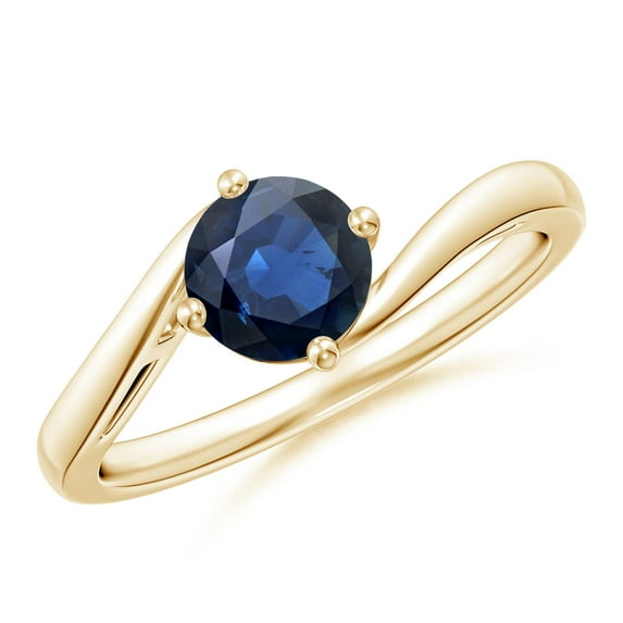 ANGARA Natural Round 1 ct Blue Sapphire Solitaire Bypass Engagement Ring in 14K Yellow Gold for Women (Size-6mm) | September Birthstone, Anniversary, Jewelry Gift for Women | Natural Sapphire Ring