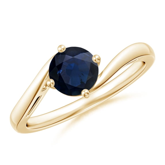 ANGARA Natural Round 1 ct Blue Sapphire Solitaire Bypass Engagement Ring in 14K Yellow Gold for Women (Size-6mm) | September Birthstone, Anniversary, Jewelry Gift for Women | Natural Sapphire Ring
