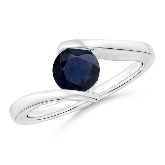 ANGARA Natural 1 Ct Bar-Set Solitaire Round Sapphire Bypass Ring in 925 Sterling Silver for Women (Size-6mm) | September Birthstone, Anniversary, Jewelry Gift for Women | Natural Blue Sapphire Ring