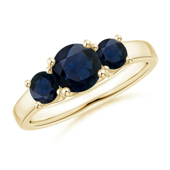 ANGARA Natural 1 Ct Classic Round Sapphire Three Stone Ring in 14K Yellow Gold for Women (Size-6mm) | September Birthstone, Birthday, Anniversary, Jewelry Gift for Women | Natural Blue Sapphire Ring