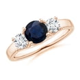 thumbnail image 1 of ANGARA Natural 1 Ct Classic Round Sapphire and Diamond Three Stone Ring in 14K Rose Gold for Women (Size-6mm) | September Birthstone, Anniversary, Jewelry Gift for Women | Natural Blue Sapphire Ring, 1 of 9