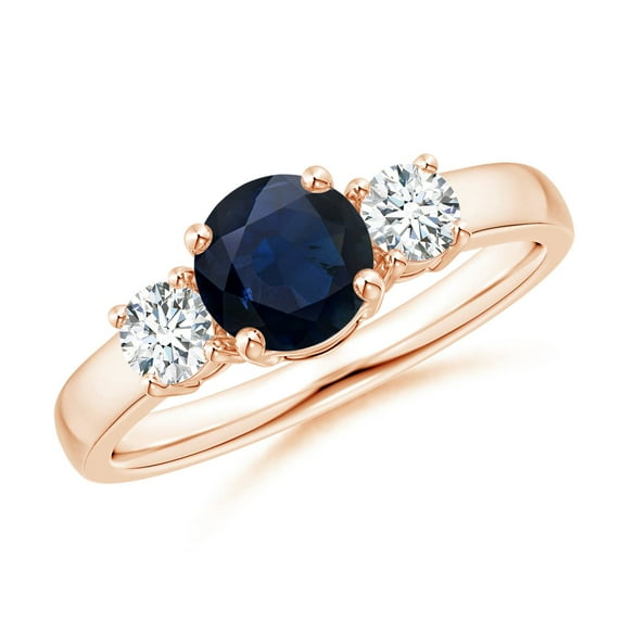 ANGARA Natural 1 ct Blue Sapphire and Diamond Three Stone Engagement Ring in 14K Rose Gold for Women (Size-6mm) | September Birthstone, Anniversary, Jewelry Gift for Women | Natural Sapphire Ring