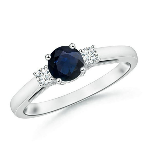 Angara Natural 1 Ct. Blue Sapphire with Diamond Classic Ring in 14K White Gold for Women (Ring Size: 11.5)