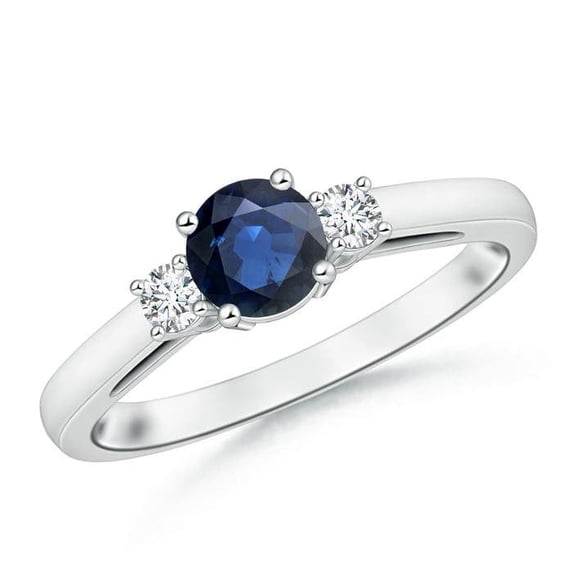Angara Natural 1 Ct. Blue Sapphire with Diamond Classic Ring in 14K White Gold for Women (Ring Size: 12)