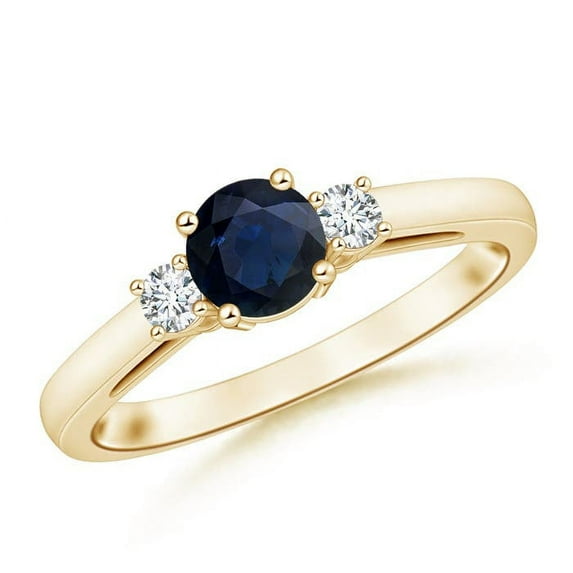 ANGARA Natural 1 Ct Round Sapphire & Diamond Three Stone Engagement Ring in 14K Yellow Gold for Women (Size-6mm) | September Birthstone, Anniversary, Jewelry Gift for Women | Natural Sapphire Ring