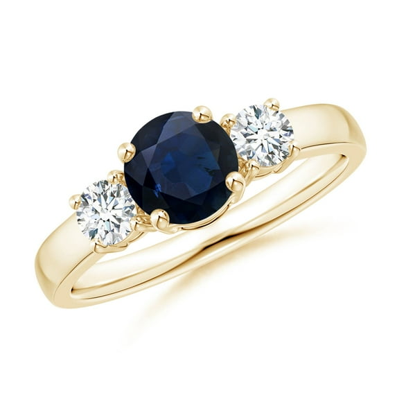 ANGARA Natural 1 ct Blue Sapphire and Diamond Three Stone Engagement Ring in 14K Yellow Gold for Women (Size-6mm) | September Birthstone, Anniversary, Jewelry Gift for Women | Natural Sapphire Ring
