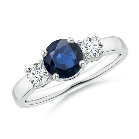 Angara Natural 1 Ct. Blue Sapphire with Diamond Classic Ring in Sterling Silver for Women (Ring Size: 8)