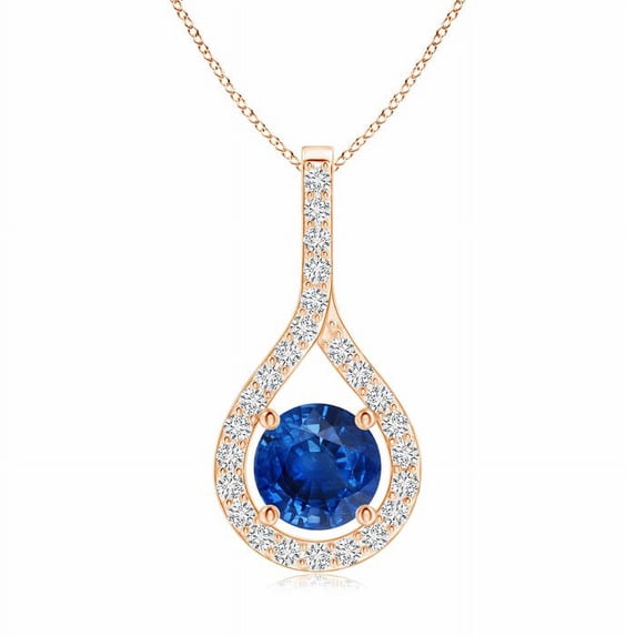 ANGARA Natural Floating 1 ct Blue Sapphire Drop Pendant with Diamonds in 14K Rose Gold for Women (Size-6mm) | September Birthstone, Anniversary Jewelry Gift for Women | Natural Blue Sapphire Necklace