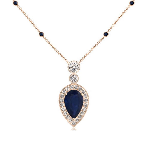 ANGARA Natural 1 Ct Inverted Pear Sapphire Necklace with Diamonds in 14K Rose Gold for Women (Size-8x5mm) | September Birthstone, Anniversary, Jewelry Gift for Women | Natural Blue Sapphire Necklace