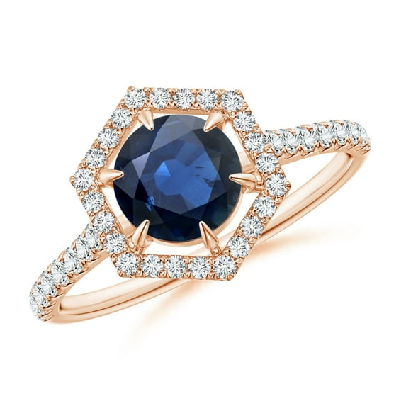 Angara Natural 1 Ct. Blue Sapphire with Diamond Halo Ring in 14K Rose Gold for Women (Ring Size: 11.5)