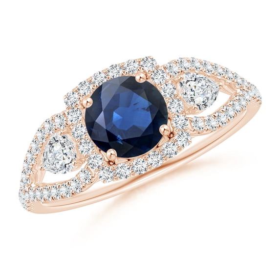 Angara Natural 1 Ct. Blue Sapphire with Diamond Halo Ring in 14K Rose Gold for Women (Ring Size: 3)