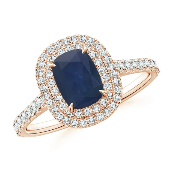 ANGARA Natural 1 Ct Cushion Sapphire Engagement Ring with Diamond Double in 14K Rose Gold for Women (Size-7x5mm) | September Birthstone, Anniversary, Jewelry Gift for Women | Natural Sapphire Ring