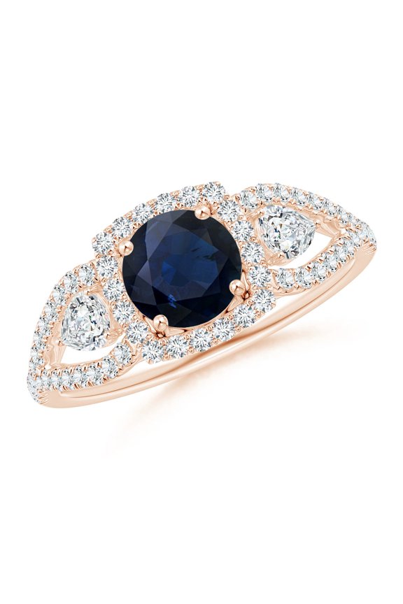 Natural 1 Ct Aeon 3 Stone Sapphire & Diamond Engagement Ring in 14K Rose Gold for Women (Size-6mm) | September Birthstone, Anniversary, Jewelry Gift for Women | Natural Sapphire Ring
