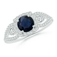 thumbnail image 1 of ANGARA Natural 1 Ct Aeon 3 Stone Sapphire & Diamond Engagement Ring in 14K White Gold for Women (Size-6mm) | September Birthstone, Anniversary, Jewelry Gift for Women | Natural Sapphire Ring, 1 of 10