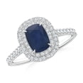 thumbnail image 1 of Angara Natural 1 Ct. Blue Sapphire with Diamond Halo Ring in 14K White Gold for Women (Ring Size: 11.5), 1 of 10