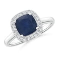 thumbnail image 1 of ANGARA Natural Cushion 1 ct Blue Sapphire Ring with Diamond Halo in 14K White Gold for Women (Size-6mm) | September Birthstone, Anniversary, Jewelry Gift for Women | Natural Blue Sapphire Ring, 1 of 9