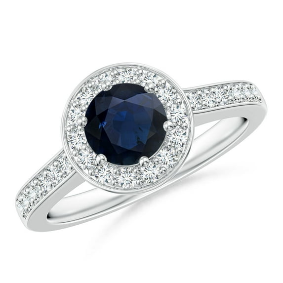 ANGARA Natural 1 ct Blue Sapphire Halo Ring with Diamond Accents in 14K White Gold for Women (Size-6mm) | September Birthstone, Anniversary, Jewelry Gift for Women | Natural Blue Sapphire Ring