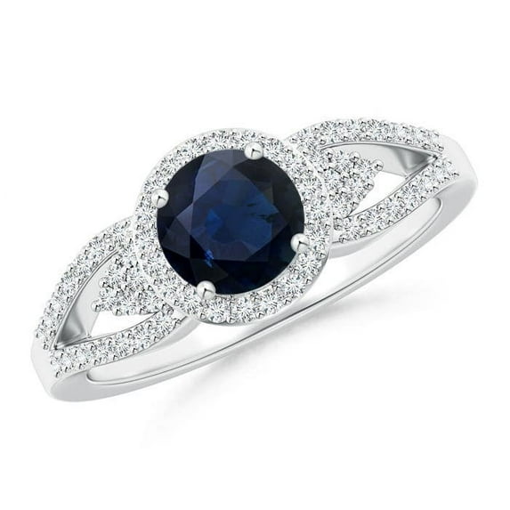 ANGARA Natural 1 Ct Split Shank Sapphire Halo Ring with Cluster Diamonds in 14K White Gold for Women (Size-6mm) | September Birthstone, Anniversary, Jewelry Gift for Women | Natural Sapphire Ring
