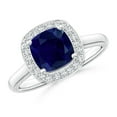 thumbnail image 1 of ANGARA Natural Cushion 1 ct Blue Sapphire Ring with Diamond Halo in 14K White Gold for Women (Size-6mm) | September Birthstone, Anniversary, Jewelry Gift for Women | Natural Blue Sapphire Ring, 1 of 9
