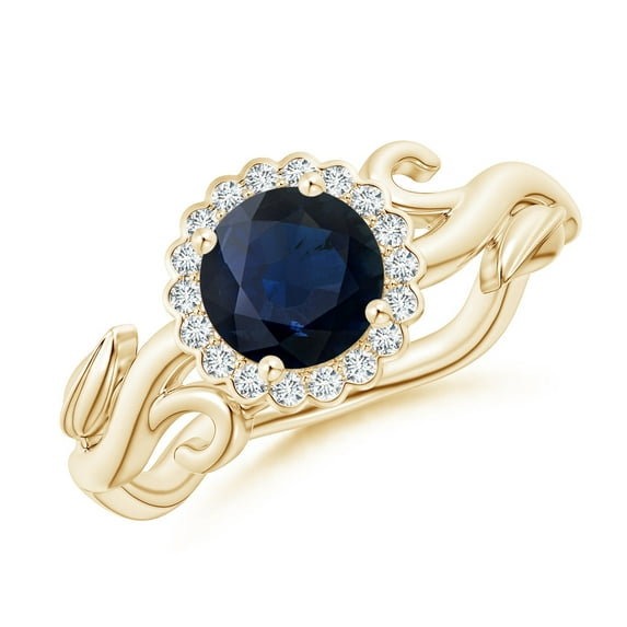 Angara Natural 1 Ct. Blue Sapphire with Diamond Halo Ring in 14K Yellow Gold for Women (Ring Size: 12)