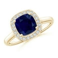 thumbnail image 1 of ANGARA Natural Cushion 1 ct Blue Sapphire Ring with Diamond Halo in 14K Yellow Gold for Women (Size-6mm) | September Birthstone, Anniversary, Jewelry Gift for Women | Natural Blue Sapphire Ring, 1 of 10