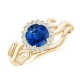 thumbnail image 1 of ANGARA Natural 1 Ct Vintage Inspired Sapphire Flower and Vine Ring in 14K Yellow Gold for Women (Size-6mm) | September Birthstone, Anniversary, Jewelry Gift for Women | Natural Blue Sapphire Ring, 1 of 10