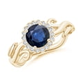 thumbnail image 1 of ANGARA Natural 1 Ct Vintage Inspired Sapphire Flower and Vine Ring in 14K Yellow Gold for Women (Size-6mm) | September Birthstone, Anniversary, Jewelry Gift for Women | Natural Blue Sapphire Ring, 1 of 9