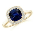 thumbnail image 1 of ANGARA Natural Cushion 1 ct Blue Sapphire Ring with Diamond Halo in 14K Yellow Gold for Women (Size-6mm) | September Birthstone, Anniversary, Jewelry Gift for Women | Natural Blue Sapphire Ring, 1 of 9