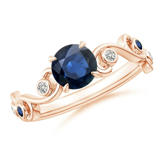 ANGARA Natural 1 ct Blue Sapphire and Diamond Ivy Scroll Engagement Ring in 14K Rose Gold for Women (Size-6mm) | September Birthstone, Anniversary, Jewelry Gift for Women | Natural Blue Sapphire Ring