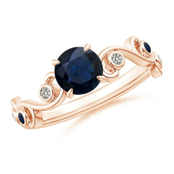 ANGARA Natural 1 ct Blue Sapphire and Diamond Ivy Scroll Engagement Ring in 14K Rose Gold for Women (Size-6mm) | September Birthstone, Anniversary, Jewelry Gift for Women | Natural Blue Sapphire Ring