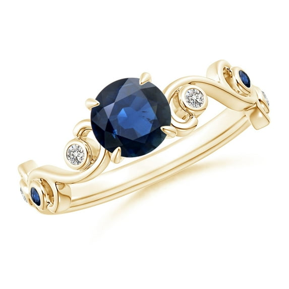 ANGARA Natural 1 ct Blue Sapphire and Diamond Ivy Scroll Engagement Ring in 14K Yellow Gold for Women (Size-6mm) | September Birthstone, Anniversary, Jewelry Gift for Women | Natural Sapphire Ring