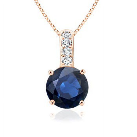 ANGARA Natural 1 ct Blue Sapphire Pendant with Diamond Bale in 14K Rose Gold for Women (Size-6mm) | September Birthstone, Anniversary, Jewelry Gift for Women | Natural Blue Sapphire Necklace