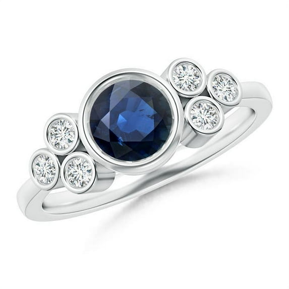 ANGARA Natural Vintage Style Round 1 ct Blue Sapphire Ring with Diamond Trio in 14K White Gold for Women (Size-6mm) | September Birthstone, Anniversary, Jewelry Gift for Women | Natural Sapphire Ring