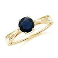 thumbnail image 1 of ANGARA Natural Tapered Shank 1 ct Blue Sapphire Ring with Diamonds in 14K Yellow Gold for Women (Size-6mm) | September Birthstone, Anniversary, Jewelry Gift for Women | Natural Sapphire Ring, 1 of 8