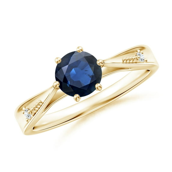 ANGARA Natural Tapered Shank 1 ct Blue Sapphire Ring with Diamonds in 14K Yellow Gold for Women (Size-6mm) | September Birthstone, Anniversary, Jewelry Gift for Women | Natural Sapphire Ring