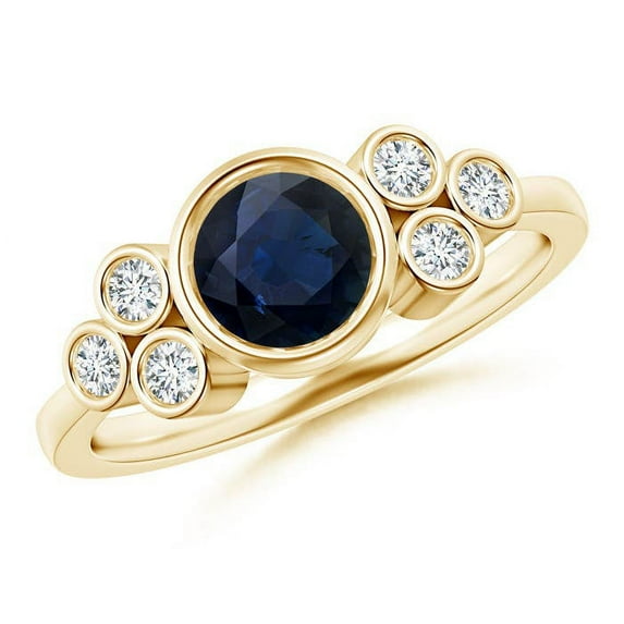 ANGARA Natural Vintage Style 1 ct Blue Sapphire Ring with Diamond Trio in 14K Yellow Gold for Women (Size-6mm) | September Birthstone, Anniversary, Jewelry Gift for Women | Natural Sapphire Ring