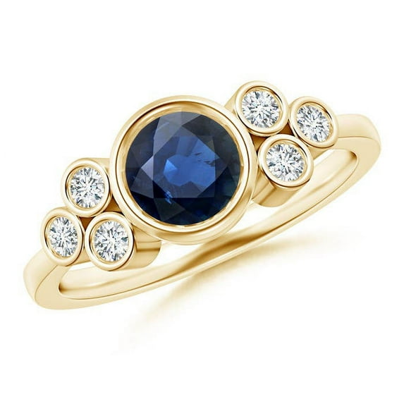 ANGARA Natural Vintage Style 1 ct Blue Sapphire Ring with Diamond Trio in 14K Yellow Gold for Women (Size-6mm) | September Birthstone, Anniversary, Jewelry Gift for Women | Natural Sapphire Ring