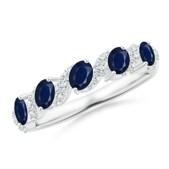ANGARA Natural 1 Ct Five Stone Oval Sapphire Swirl Ring with Diamonds in 14K White Gold for Women (Size-4x3mm) | September Birthstone, Anniversary, Jewelry Gift for Women | Natural Blue Sapphire Ring